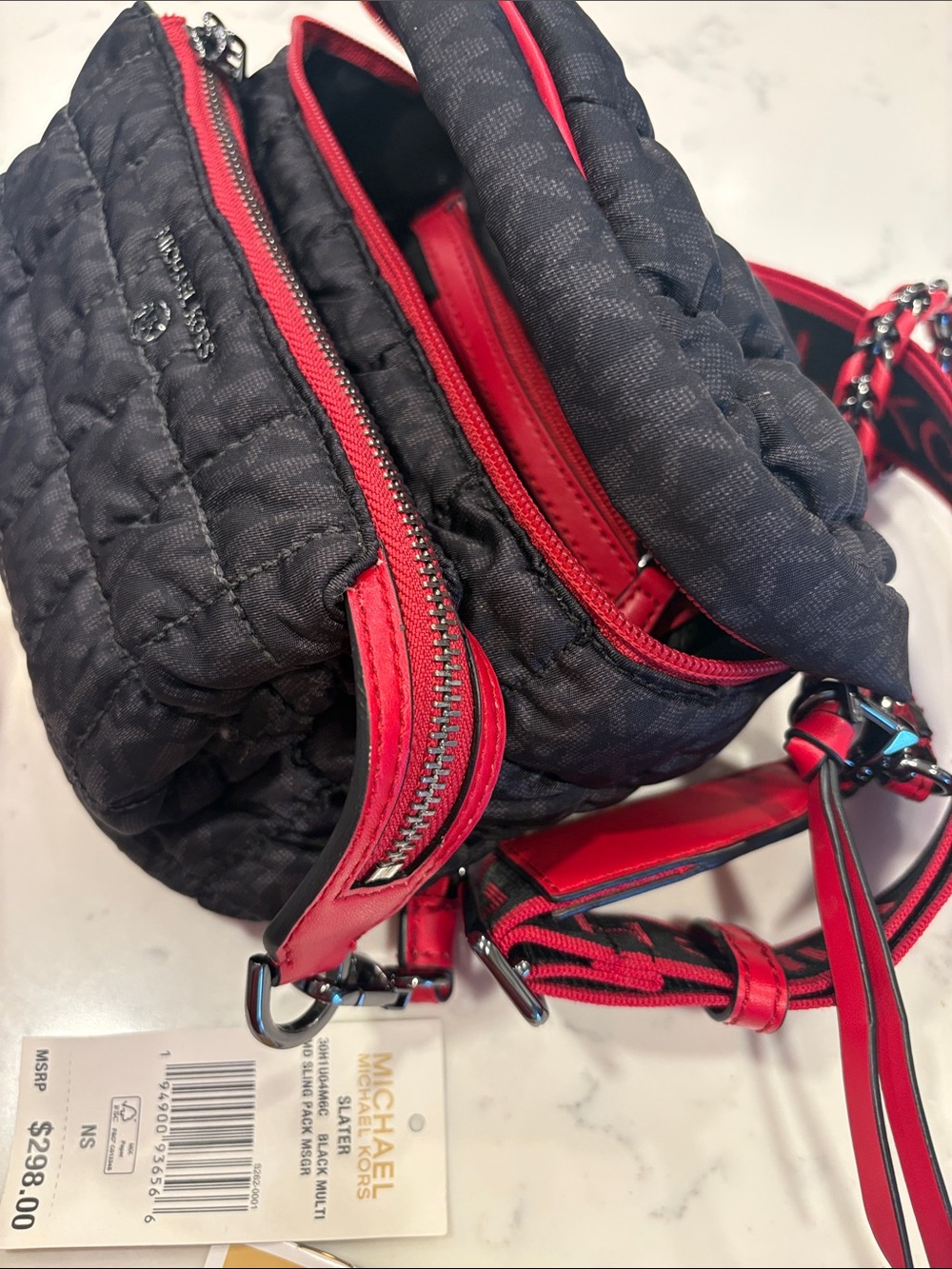 Michael Kors Black Quilted Men’s Belt Bag with Red Accents - Picture 6 of 7